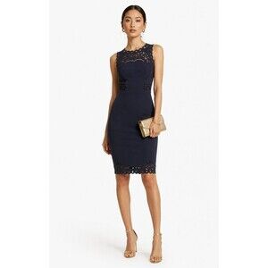 Ted Baker Verita Navy Blue Eyelet Cutout Pencil Sheath Midi Dress Sz 5/US 12-14